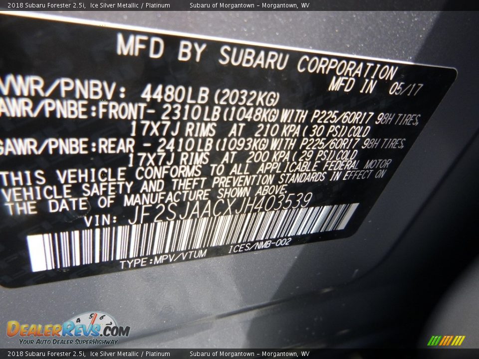2018 Subaru Forester 2.5i Ice Silver Metallic / Platinum Photo #16