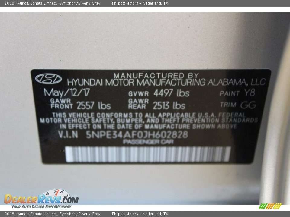 2018 Hyundai Sonata Limited Symphony Silver / Gray Photo #32