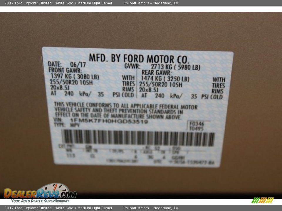 2017 Ford Explorer Limited White Gold / Medium Light Camel Photo #35