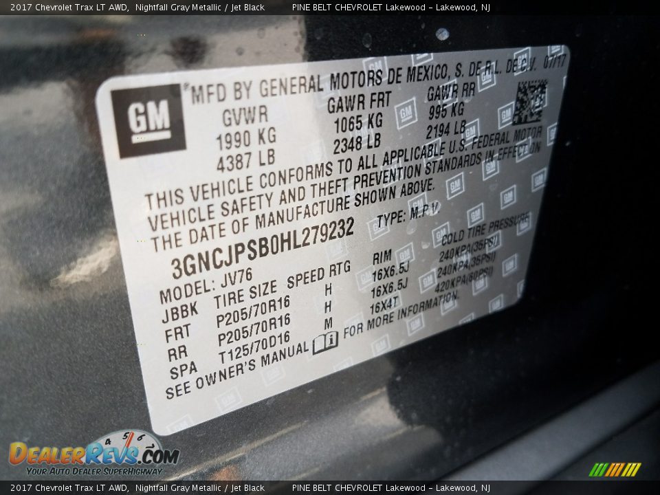 2017 Chevrolet Trax LT AWD Nightfall Gray Metallic / Jet Black Photo #9