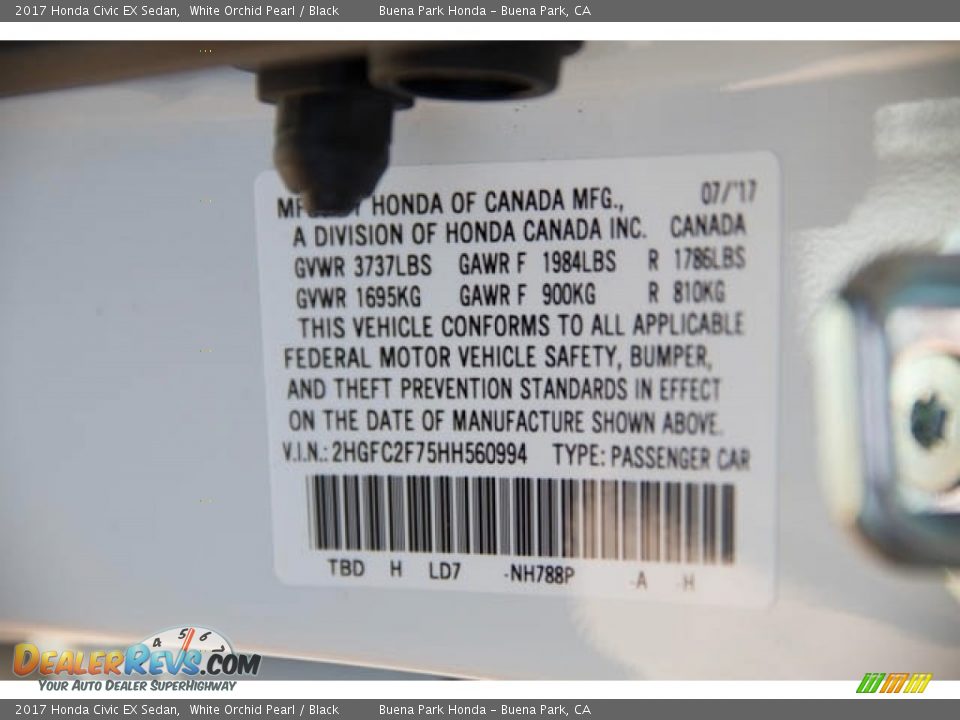 2017 Honda Civic EX Sedan White Orchid Pearl / Black Photo #18