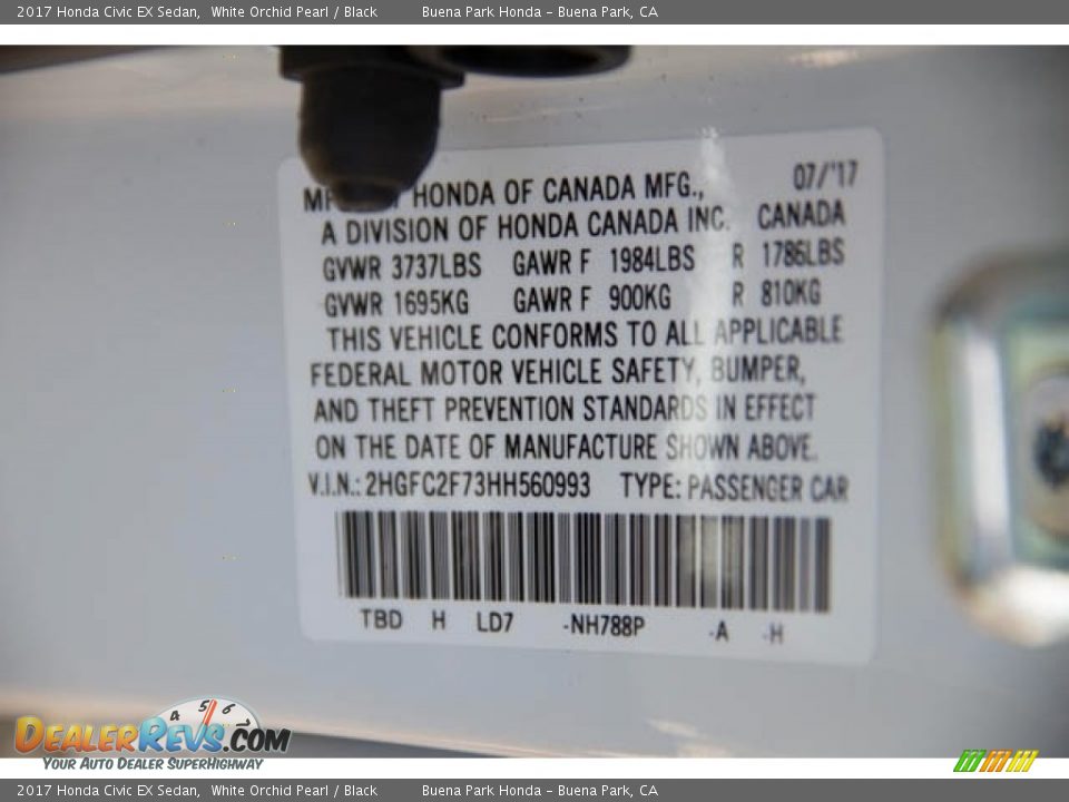 2017 Honda Civic EX Sedan White Orchid Pearl / Black Photo #18