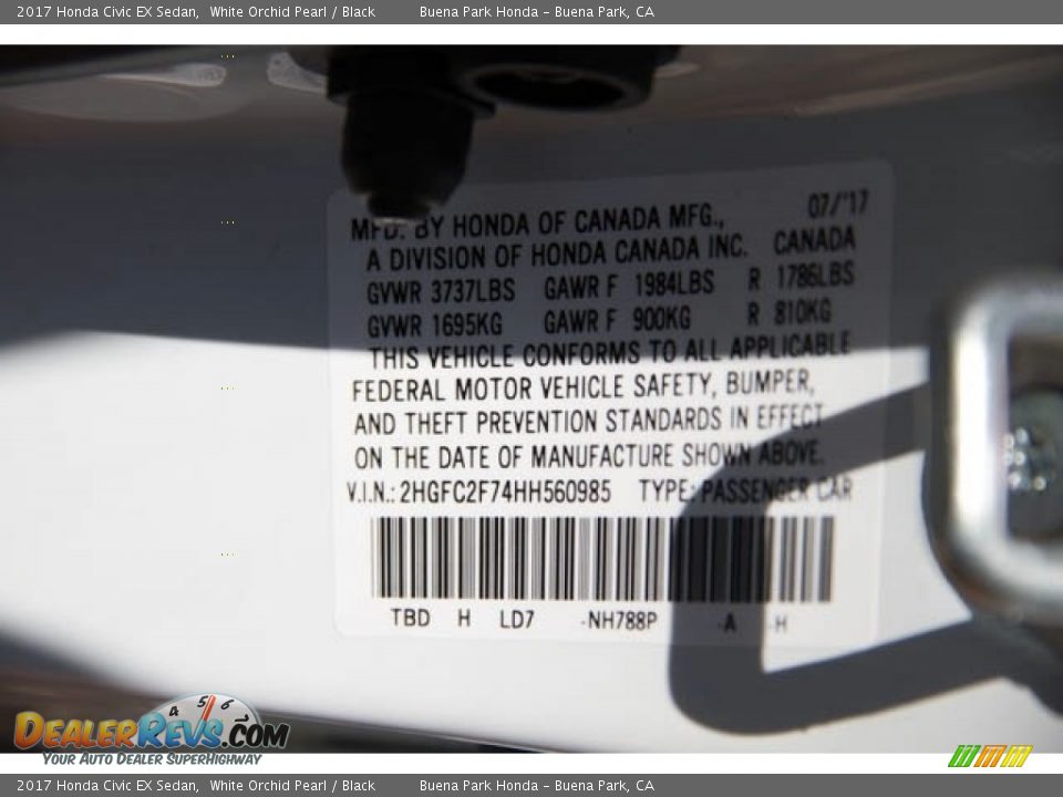 2017 Honda Civic EX Sedan White Orchid Pearl / Black Photo #18