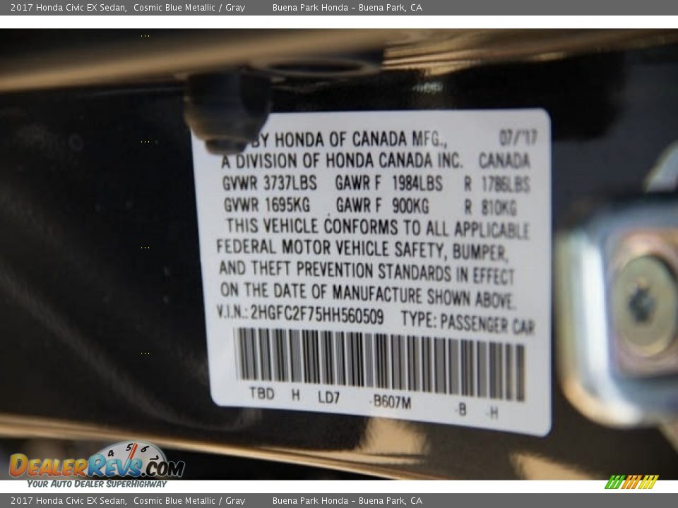 2017 Honda Civic EX Sedan Cosmic Blue Metallic / Gray Photo #18