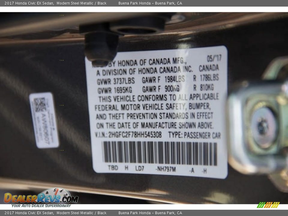 2017 Honda Civic EX Sedan Modern Steel Metallic / Black Photo #18