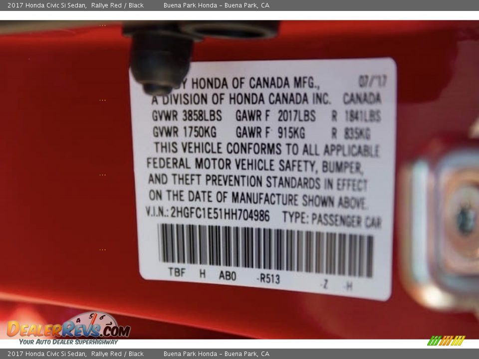 2017 Honda Civic Si Sedan Rallye Red / Black Photo #20