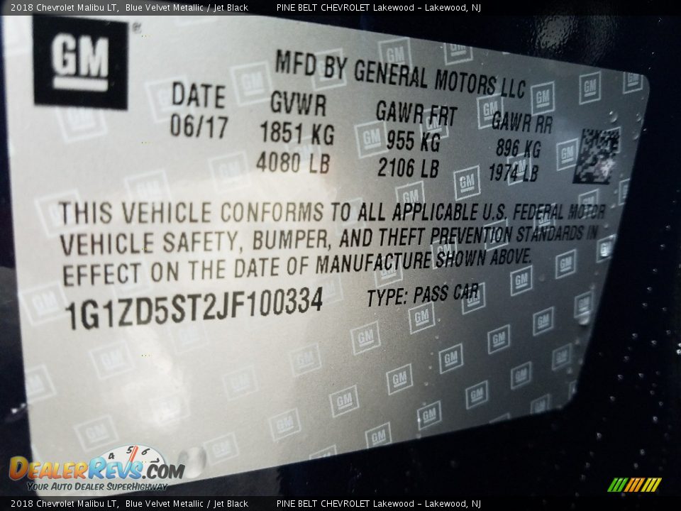 2018 Chevrolet Malibu LT Blue Velvet Metallic / Jet Black Photo #8