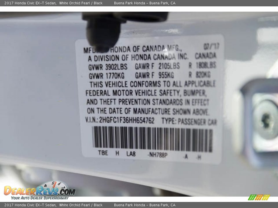 2017 Honda Civic EX-T Sedan White Orchid Pearl / Black Photo #18