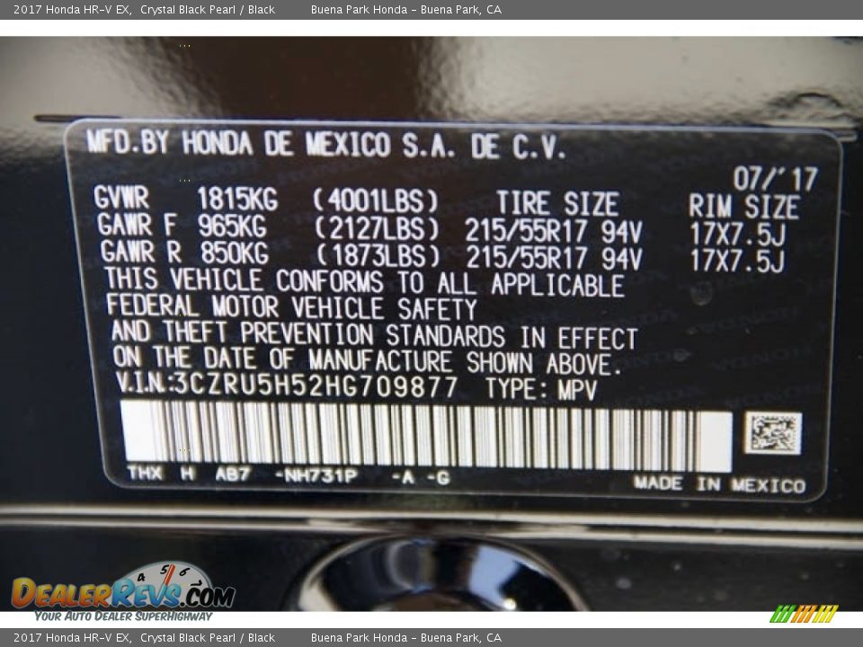 2017 Honda HR-V EX Crystal Black Pearl / Black Photo #19