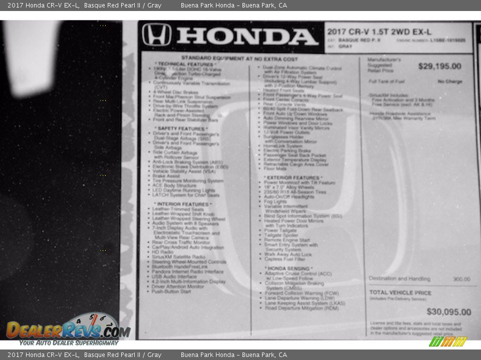 2017 Honda CR-V EX-L Basque Red Pearl II / Gray Photo #17