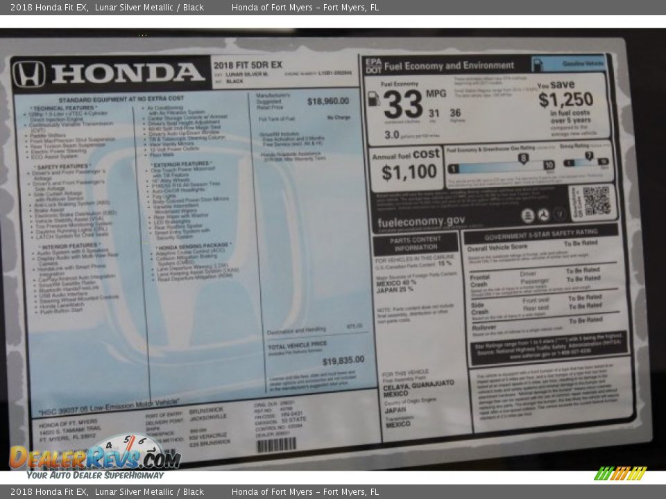 2018 Honda Fit EX Lunar Silver Metallic / Black Photo #26