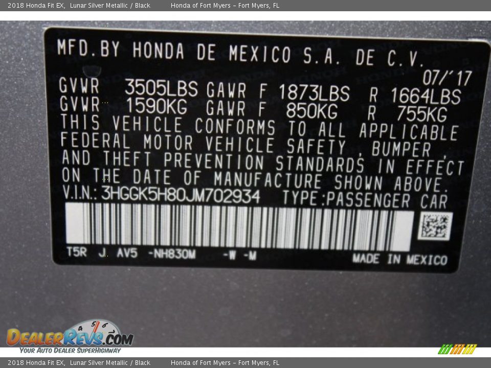 2018 Honda Fit EX Lunar Silver Metallic / Black Photo #27