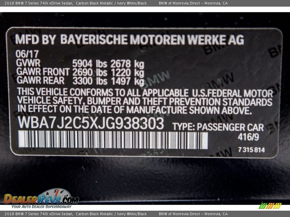 2018 BMW 7 Series 740i xDrive Sedan Carbon Black Metallic / Ivory White/Black Photo #11