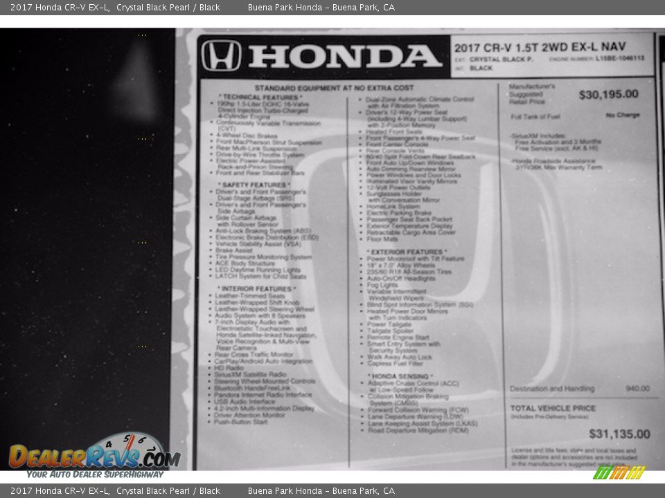 2017 Honda CR-V EX-L Crystal Black Pearl / Black Photo #17