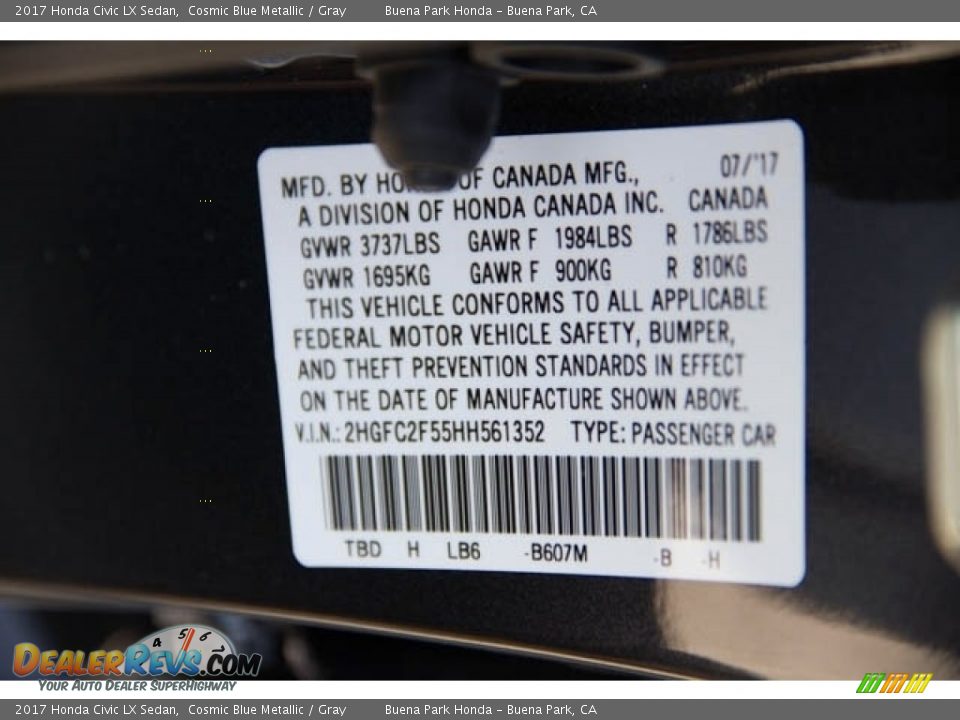 2017 Honda Civic LX Sedan Cosmic Blue Metallic / Gray Photo #16