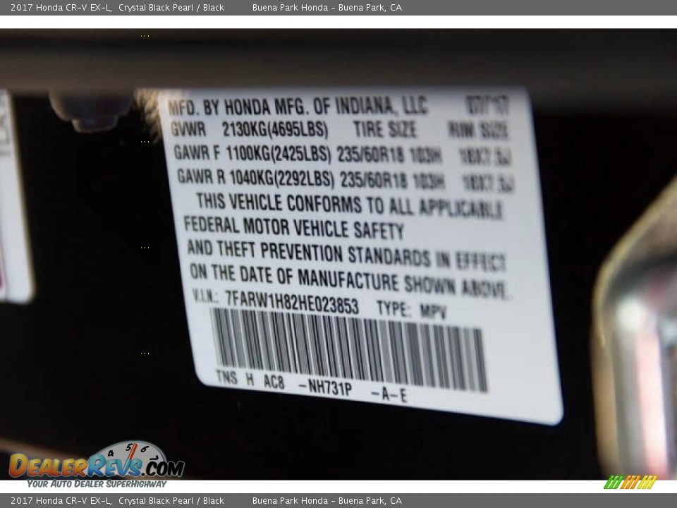 2017 Honda CR-V EX-L Crystal Black Pearl / Black Photo #20