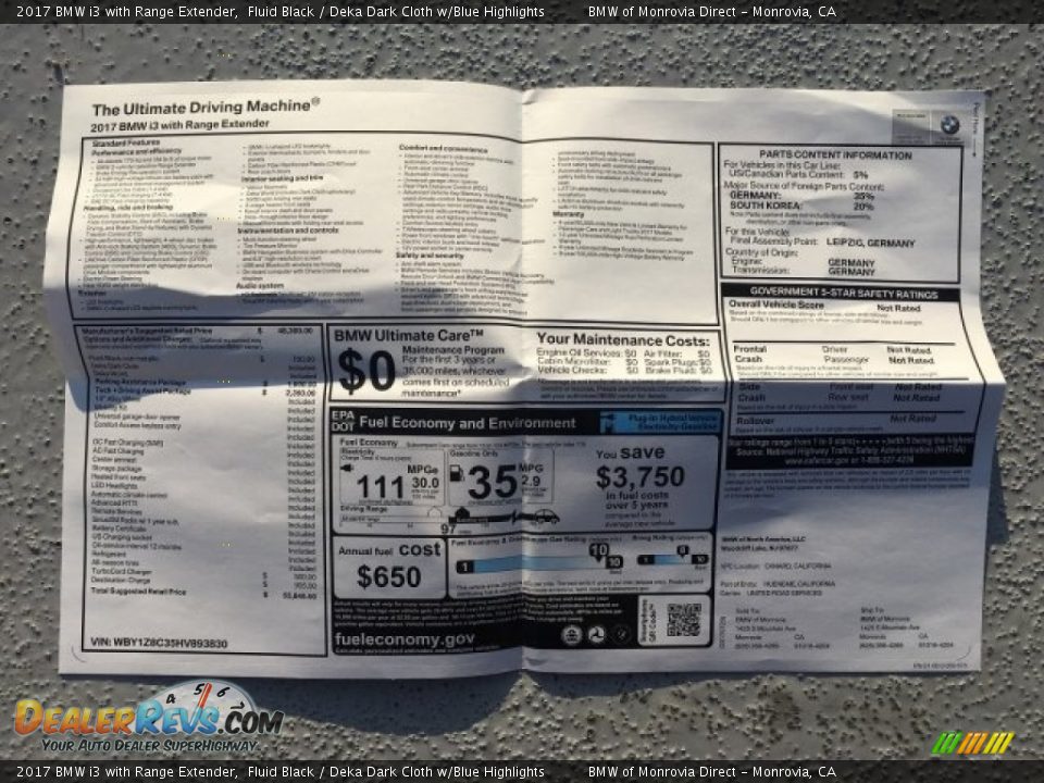 2017 BMW i3 with Range Extender Fluid Black / Deka Dark Cloth w/Blue Highlights Photo #10