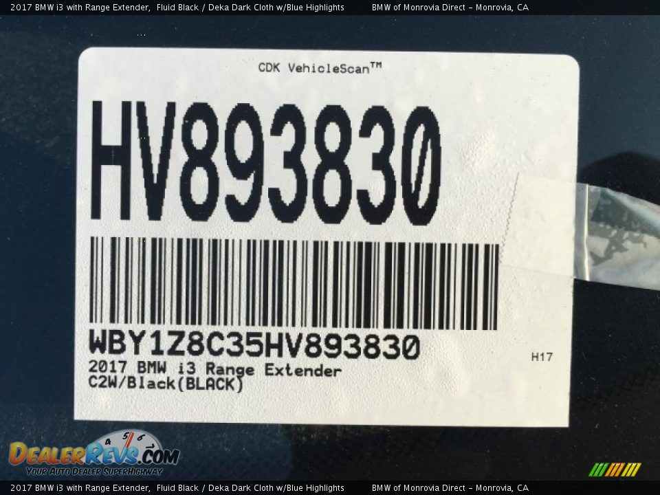 2017 BMW i3 with Range Extender Fluid Black / Deka Dark Cloth w/Blue Highlights Photo #11