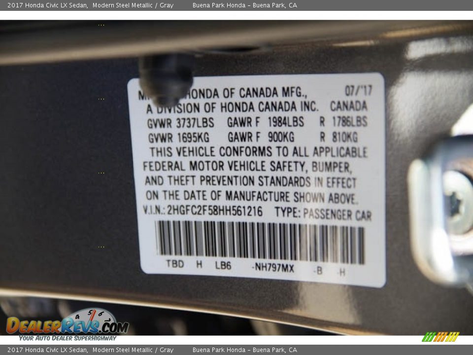 2017 Honda Civic LX Sedan Modern Steel Metallic / Gray Photo #16