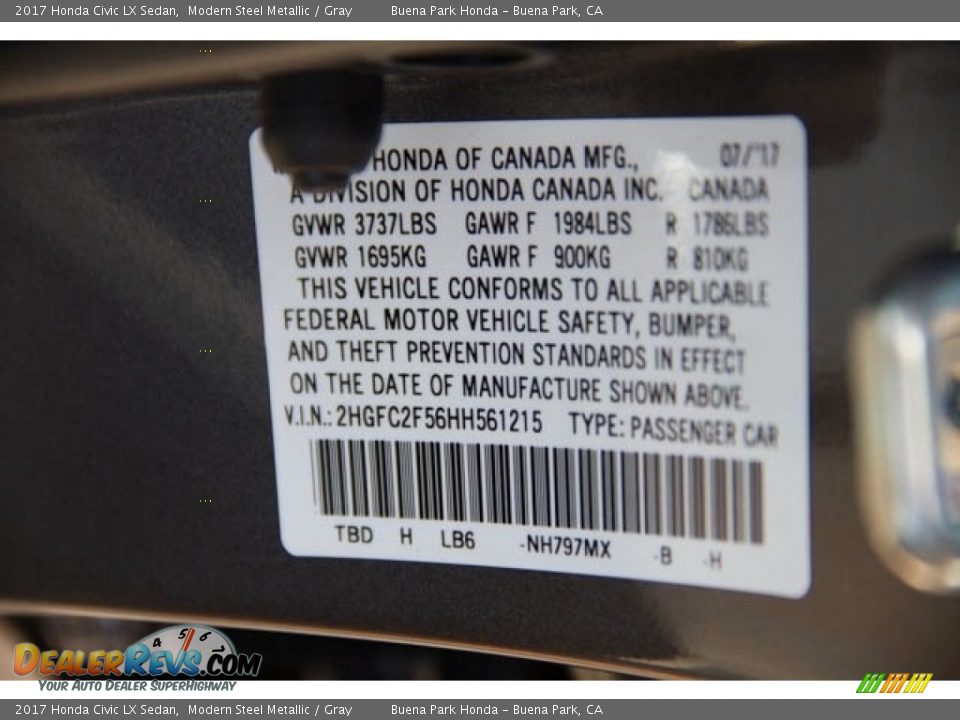 2017 Honda Civic LX Sedan Modern Steel Metallic / Gray Photo #17