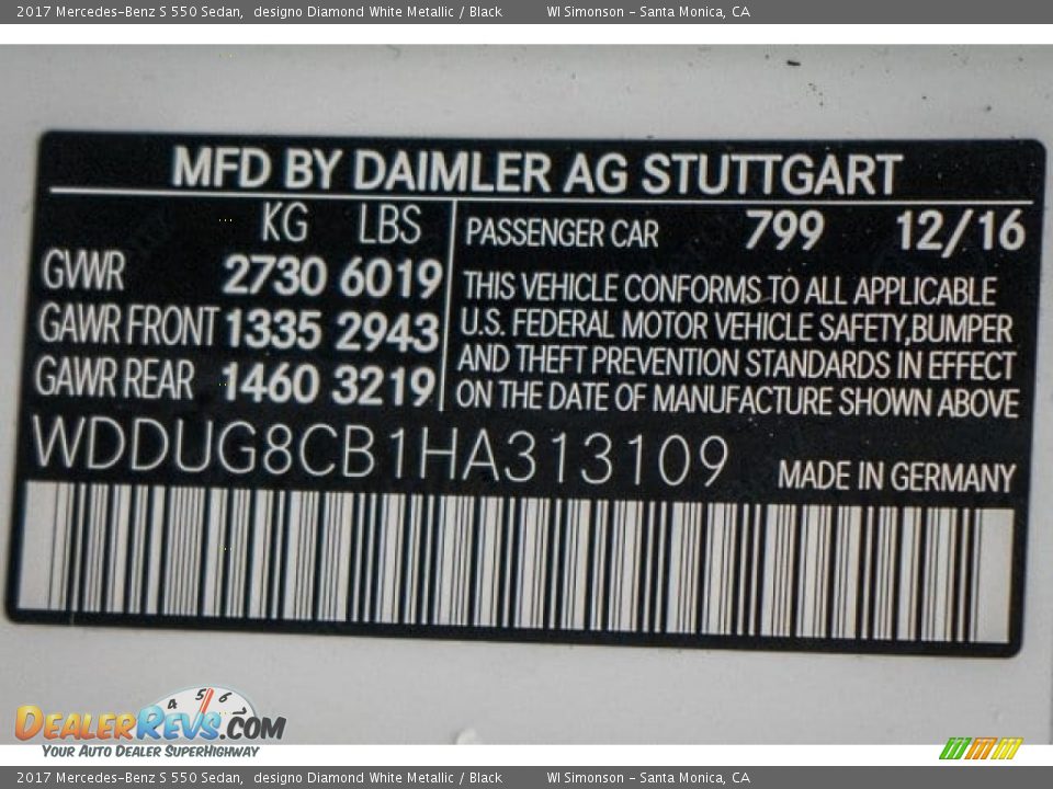 2017 Mercedes-Benz S 550 Sedan designo Diamond White Metallic / Black Photo #6