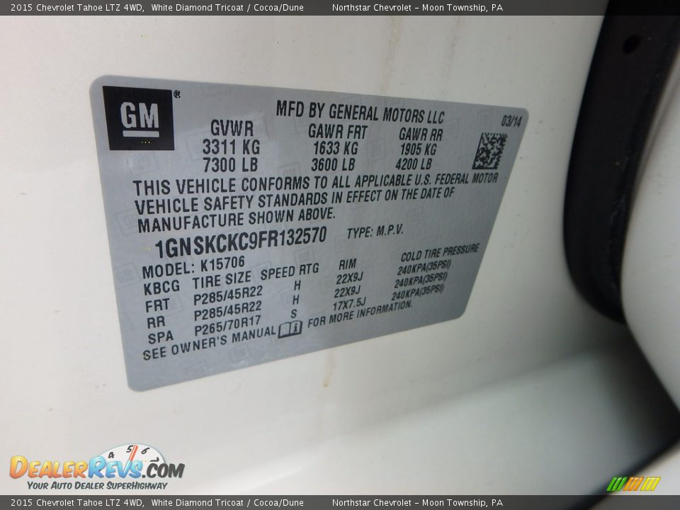 2015 Chevrolet Tahoe LTZ 4WD White Diamond Tricoat / Cocoa/Dune Photo #28