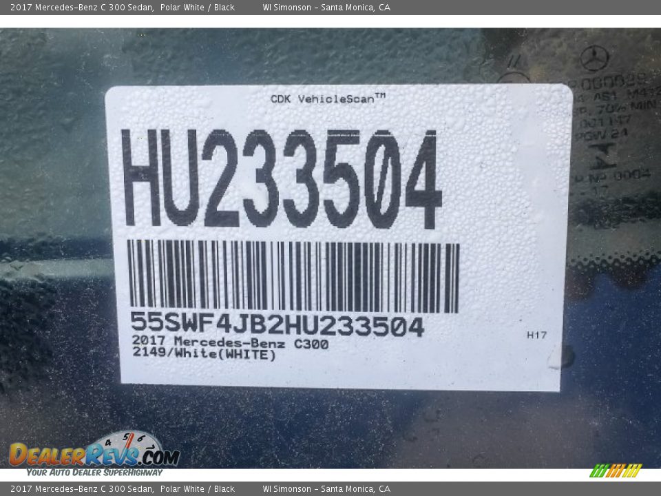2017 Mercedes-Benz C 300 Sedan Polar White / Black Photo #10