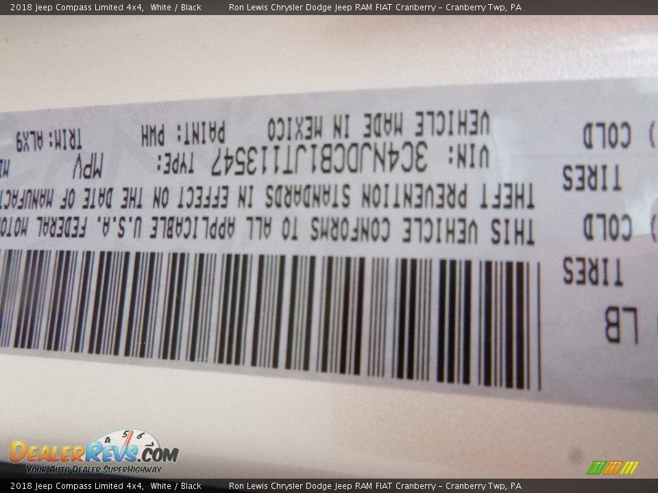 2018 Jeep Compass Limited 4x4 White / Black Photo #15