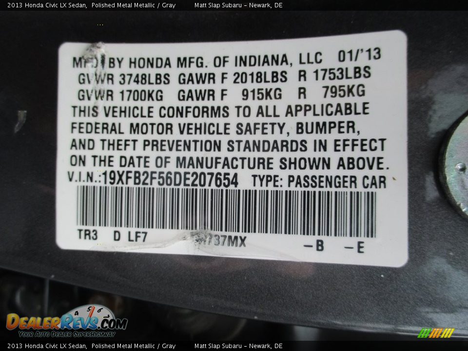 2013 Honda Civic LX Sedan Polished Metal Metallic / Gray Photo #28