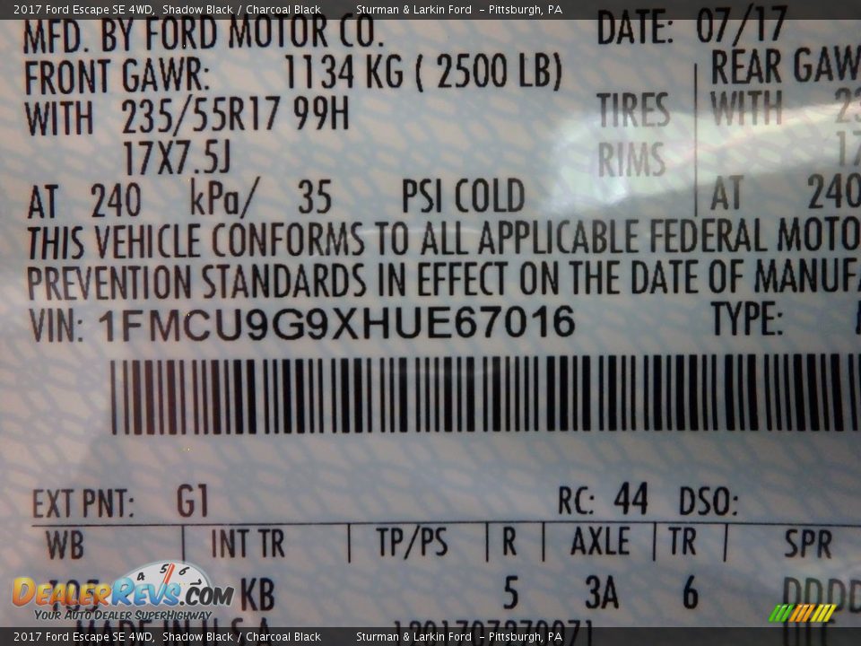 2017 Ford Escape SE 4WD Shadow Black / Charcoal Black Photo #11