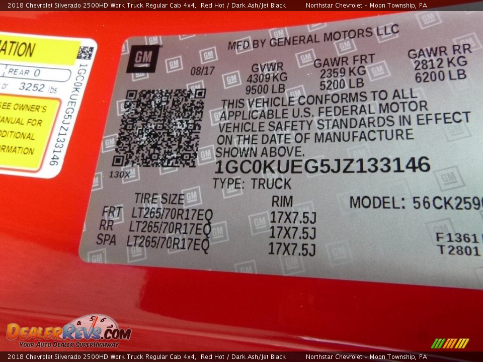 2018 Chevrolet Silverado 2500HD Work Truck Regular Cab 4x4 Red Hot / Dark Ash/Jet Black Photo #16