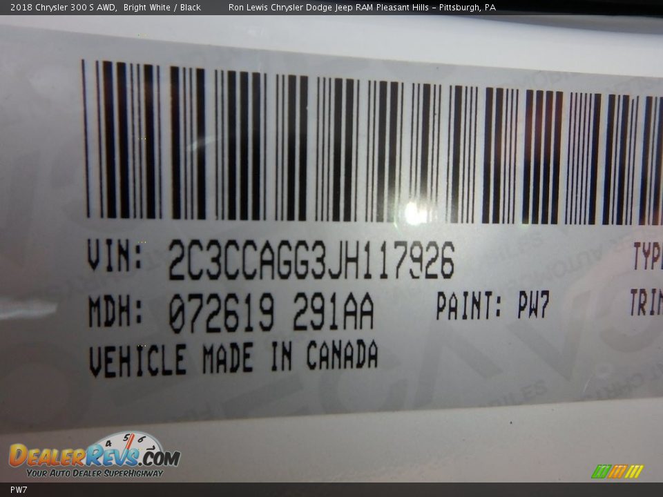 Chrysler Color Code PW7 Bright White