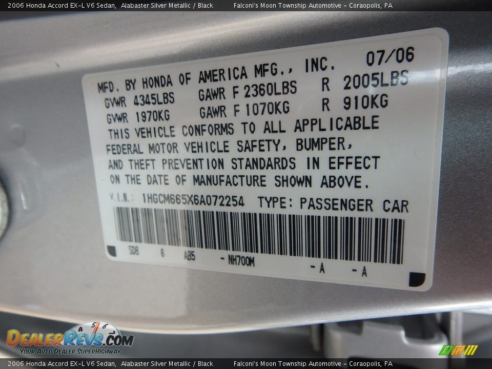 2006 Honda Accord EX-L V6 Sedan Alabaster Silver Metallic / Black Photo #24