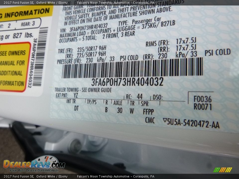 2017 Ford Fusion SE Oxford White / Ebony Photo #12