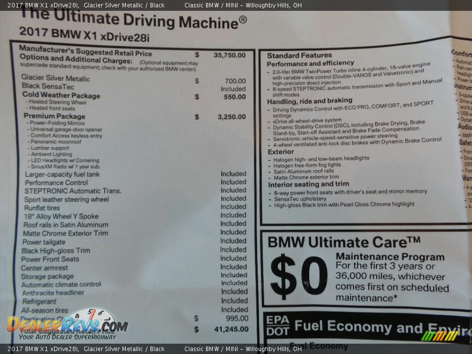 2017 BMW X1 xDrive28i Glacier Silver Metallic / Black Photo #6