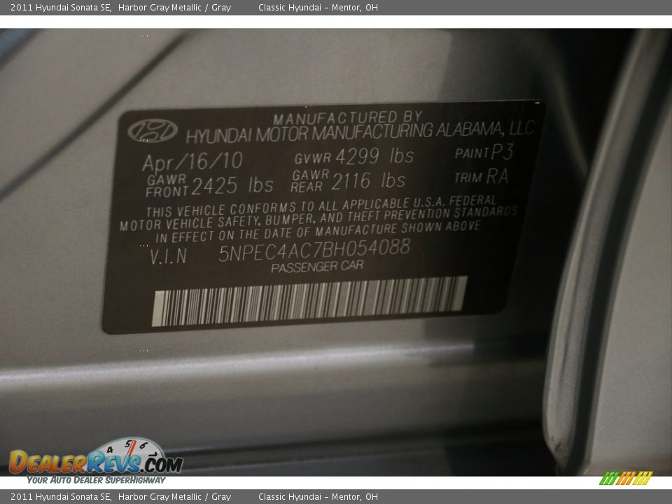 2011 Hyundai Sonata SE Harbor Gray Metallic / Gray Photo #19