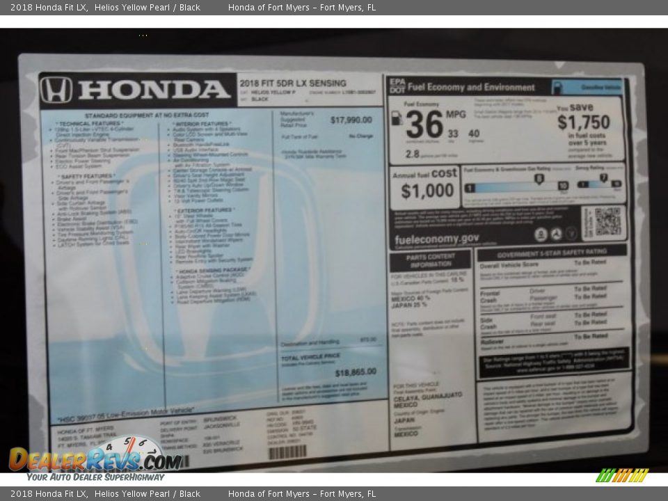 2018 Honda Fit LX Helios Yellow Pearl / Black Photo #25