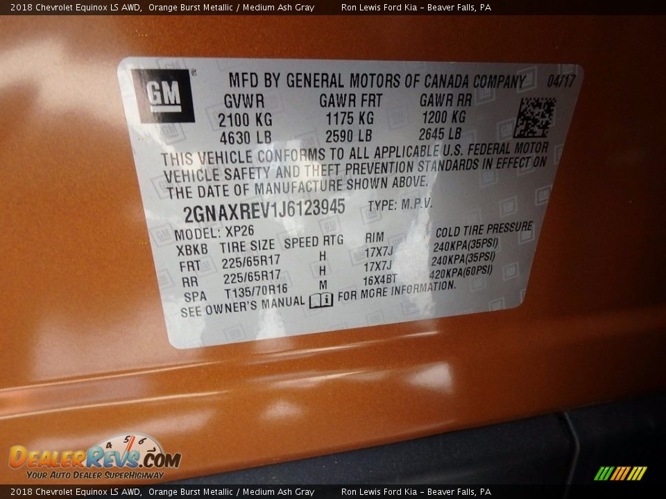 2018 Chevrolet Equinox LS AWD Orange Burst Metallic / Medium Ash Gray Photo #15