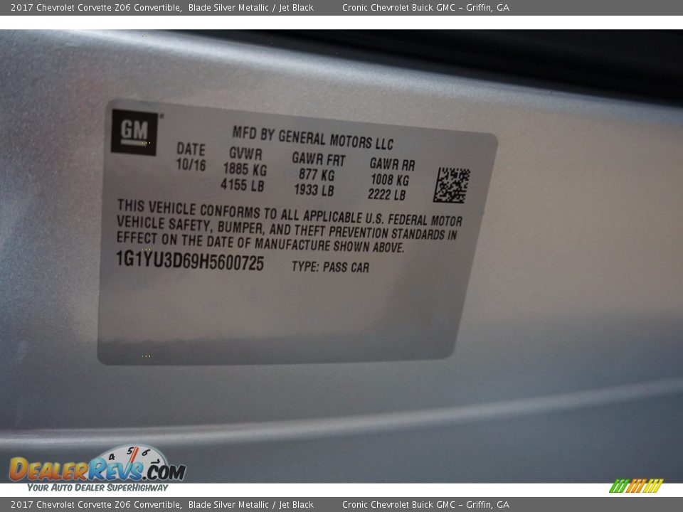 2017 Chevrolet Corvette Z06 Convertible Blade Silver Metallic / Jet Black Photo #14