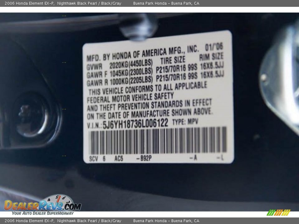 2006 Honda Element EX-P Nighthawk Black Pearl / Black/Gray Photo #29