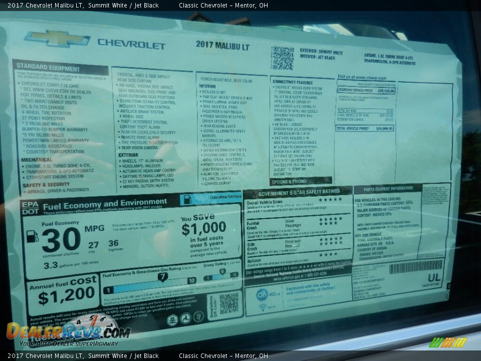 2017 Chevrolet Malibu LT Summit White / Jet Black Photo #4