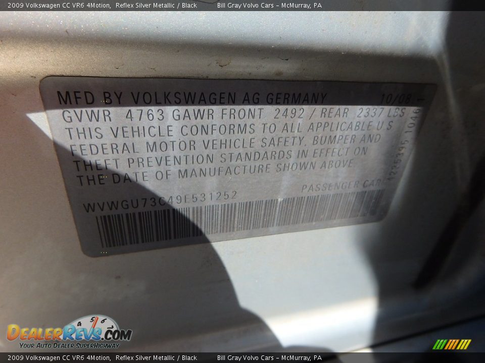 2009 Volkswagen CC VR6 4Motion Reflex Silver Metallic / Black Photo #24