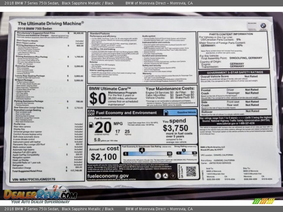 2018 BMW 7 Series 750i Sedan Black Sapphire Metallic / Black Photo #10