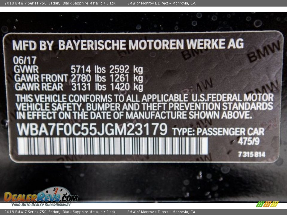 2018 BMW 7 Series 750i Sedan Black Sapphire Metallic / Black Photo #11