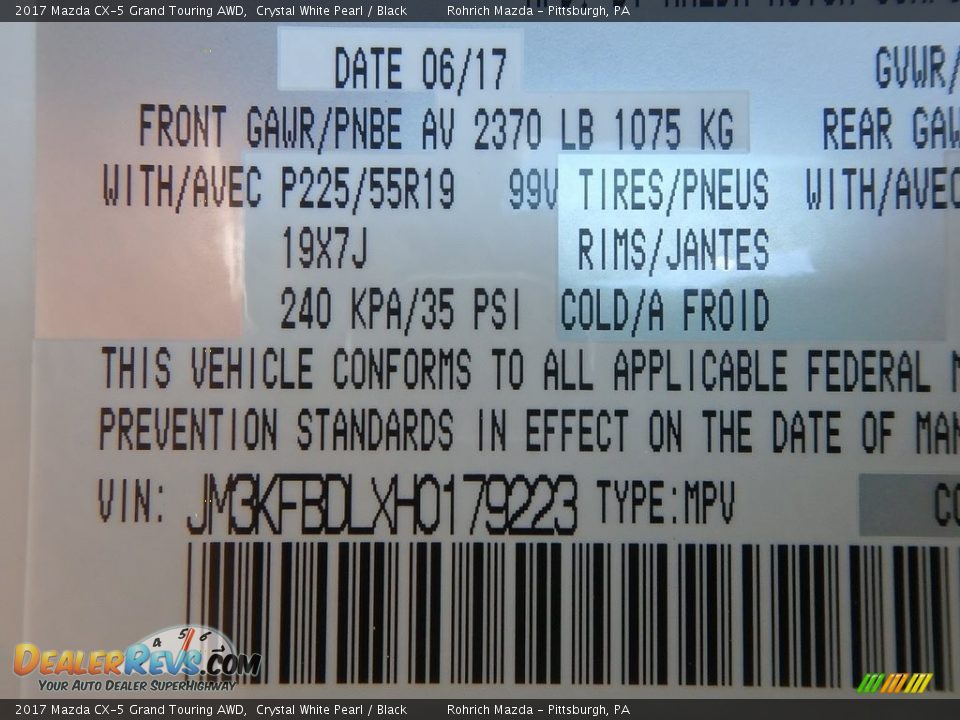 2017 Mazda CX-5 Grand Touring AWD Crystal White Pearl / Black Photo #10