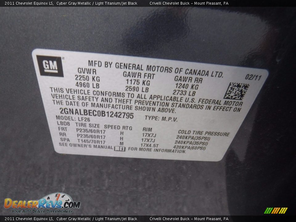 2011 Chevrolet Equinox LS Cyber Gray Metallic / Light Titanium/Jet Black Photo #28