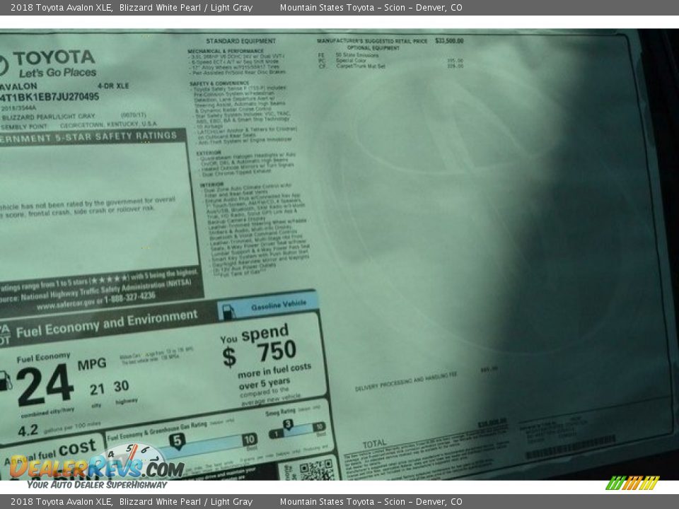 2018 Toyota Avalon XLE Blizzard White Pearl / Light Gray Photo #9