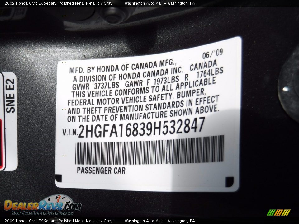 2009 Honda Civic EX Sedan Polished Metal Metallic / Gray Photo #24