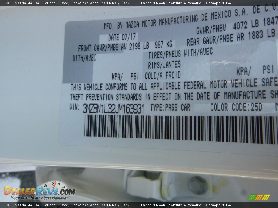 2018 Mazda MAZDA3 Touring 5 Door Snowflake White Pearl Mica / Black Photo #12