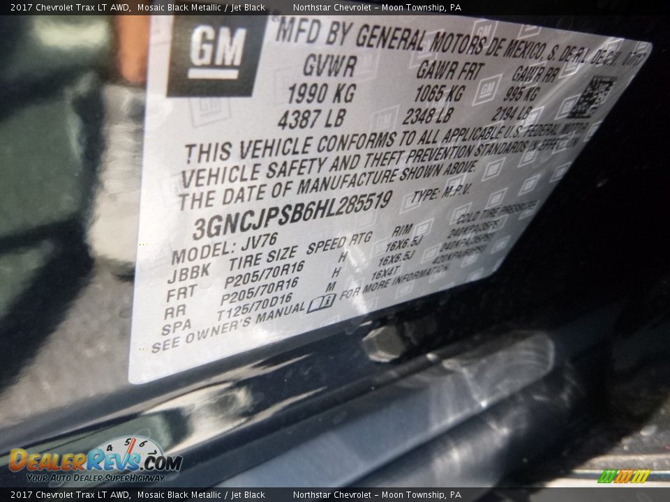 2017 Chevrolet Trax LT AWD Mosaic Black Metallic / Jet Black Photo #17